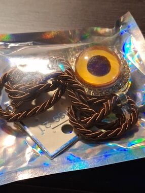 Womens Brown Braided Neckalce L with Yellow Eye Charm